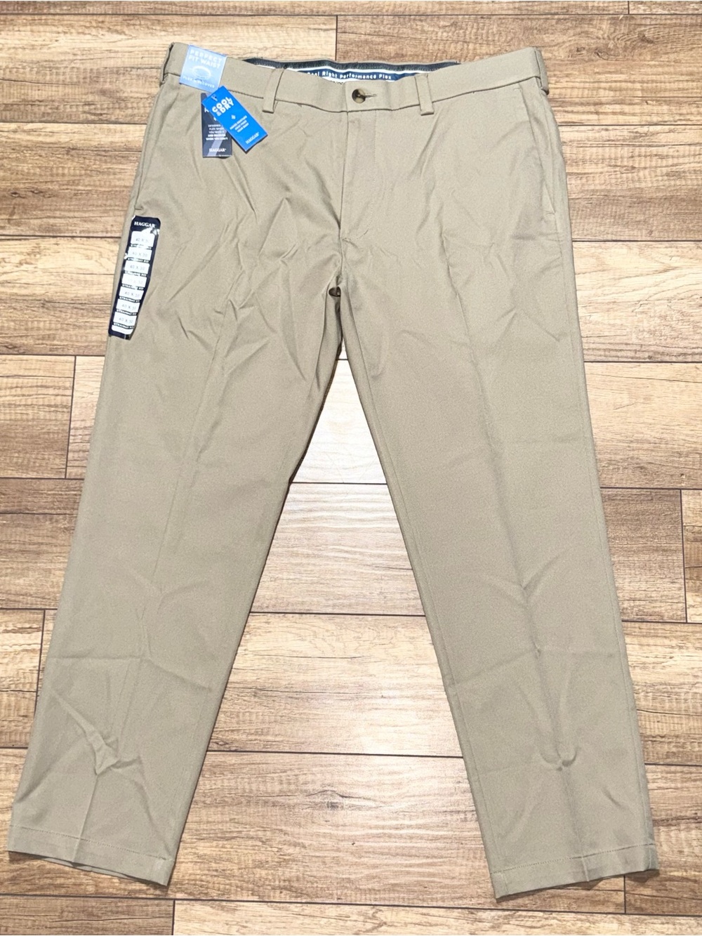 Haggar Cool Right Performance Flex Straight Fit Pants Khaki Mens 40W X 30L